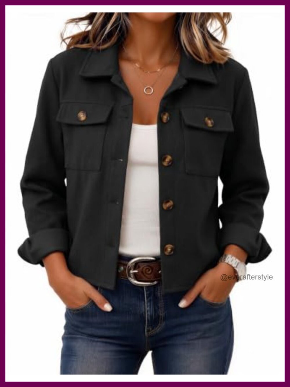 Zeagoo Women's Cropped Plaid Shacket Polyester Casual Jacket